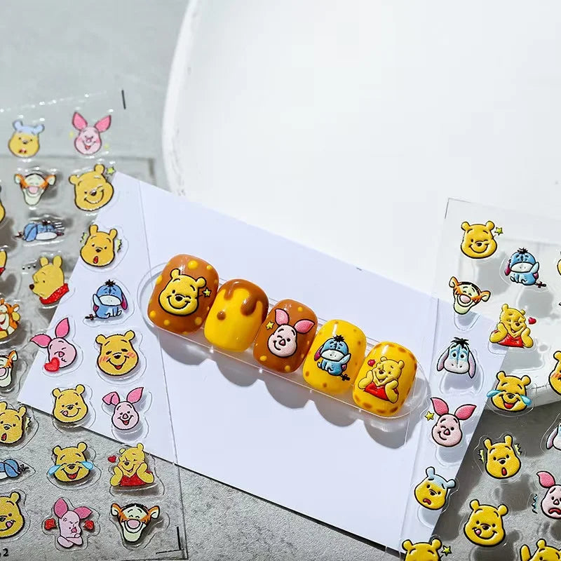 adesivo de unha 5D em relevo, novo desenho animado da Disney, Ursinho Pooh, adesivo de pressão para unhas, adesivo de anime