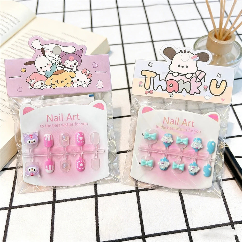 Unhas Postiças Infantis Sanrio, Desenho Animado Fofo Kuromi Hello Kitty, Unhas Falsas para Bebês, Presente para Meninas, Brinquedos, Pontas de Unha para Meninas