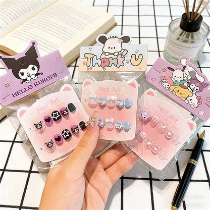 Unhas Postiças Infantis Sanrio, Desenho Animado Fofo Kuromi Hello Kitty, Unhas Falsas para Bebês, Presente para Meninas, Brinquedos, Pontas de Unha para Meninas