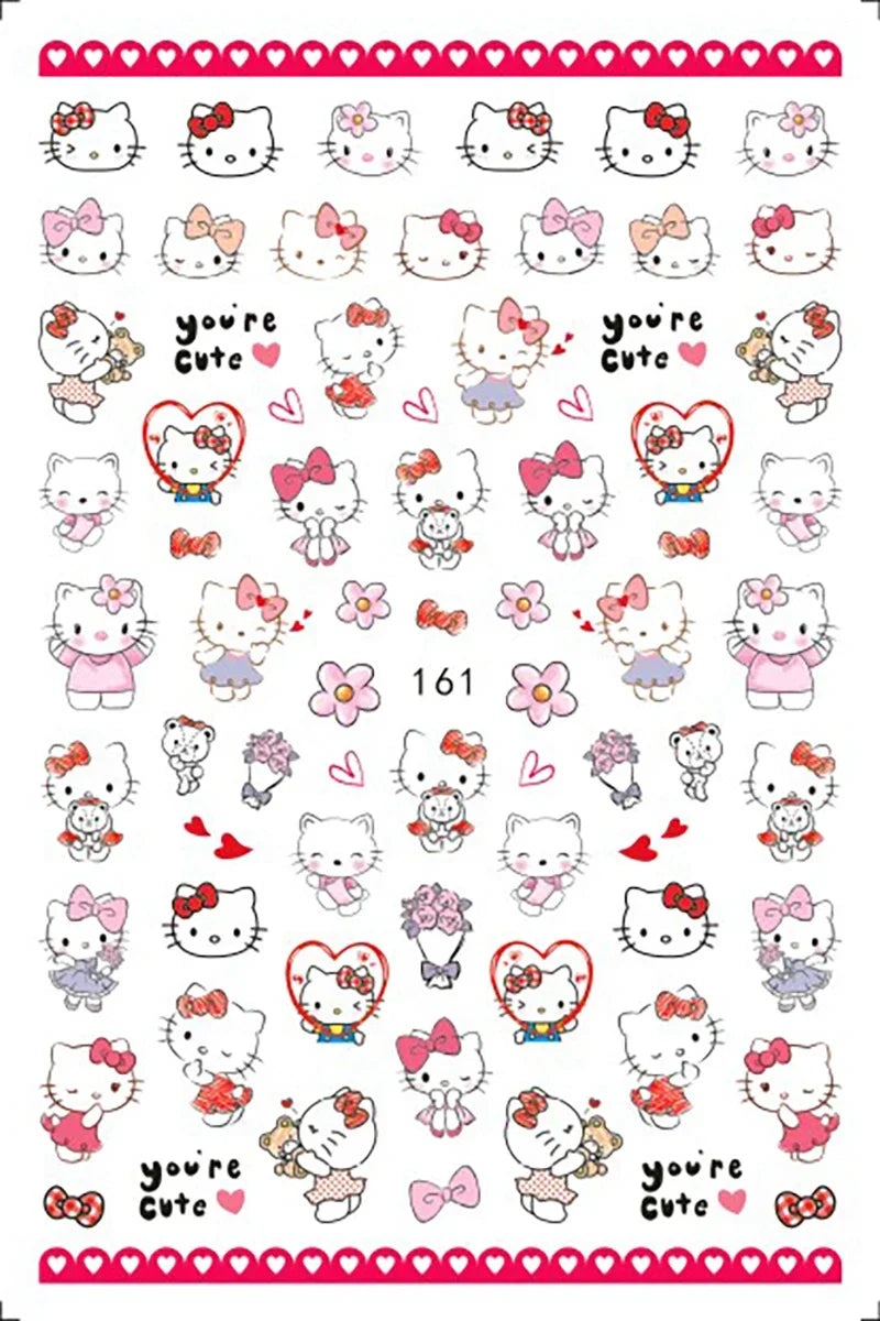 Miniso Adesivos de Unha Duas Dimensões 2D Anime Personagem Adesivo Decoração de Unhas Desenho Animado Hello Kitty Adesivos de Brinquedo Para Unhas