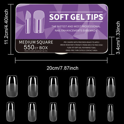 550Pcs Unhas Postiças Mulher Meninas Médio Curto Amêndoa Caixão Cobertura Completa Matte Extensão de Unhas Dicas Acrílico Meia Cobertura unhas postiças