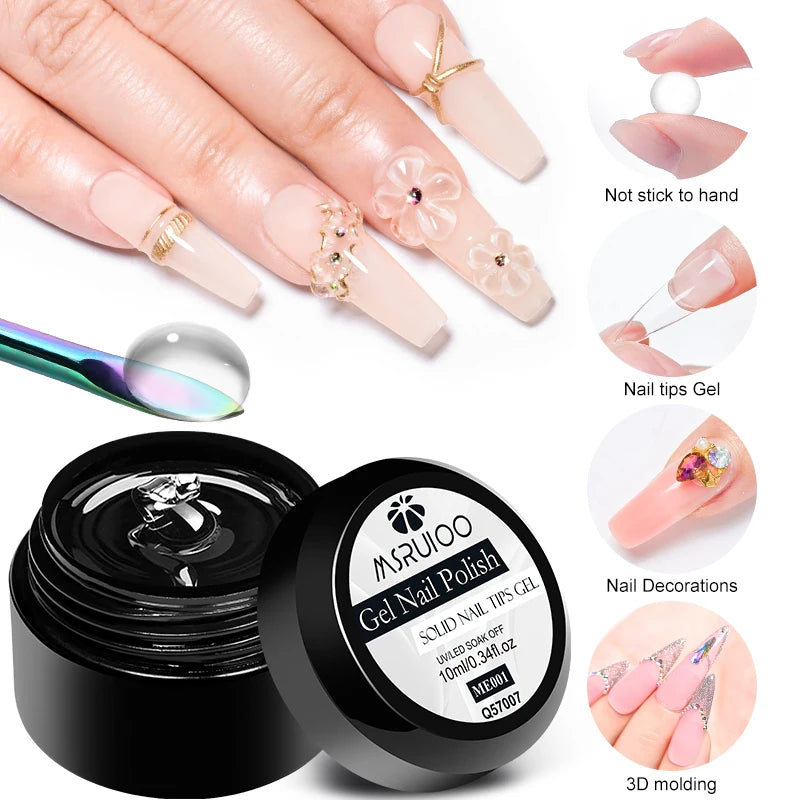 MSRUIOO 10ml Gel Sólido Transparente para Tips de Unhas de Longa Duração Sem Bolhas Gel de Construção UV/LED para Unhas Manicure de Salão Doméstico Design DIY