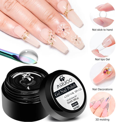 MSRUIOO 10ml Gel Sólido Transparente para Tips de Unhas de Longa Duração Sem Bolhas Gel de Construção UV/LED para Unhas Manicure de Salão Doméstico Design DIY