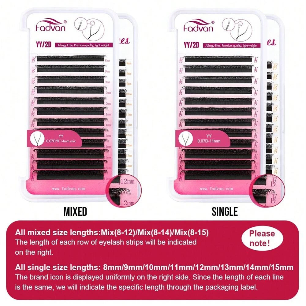 FADVAN YY Shape 6-15mm Cílios 2D 0.07/0.05mm Faux Mink C/D Curl Natural Soft Brazilian Premade Volume Fan Extensão de Cílios