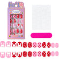 24 Pçs/caixa Unhas infantis para meninas, padrão de desenho animado, unhas postiças fofas para crianças, pontas de unhas falsas kawaii acrílicas artificiais de pressão na unha + ferramenta