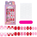 24 Pçs/caixa Unhas infantis para meninas, padrão de desenho animado, unhas postiças fofas para crianças, pontas de unhas falsas kawaii acrílicas artificiais de pressão na unha + ferramenta