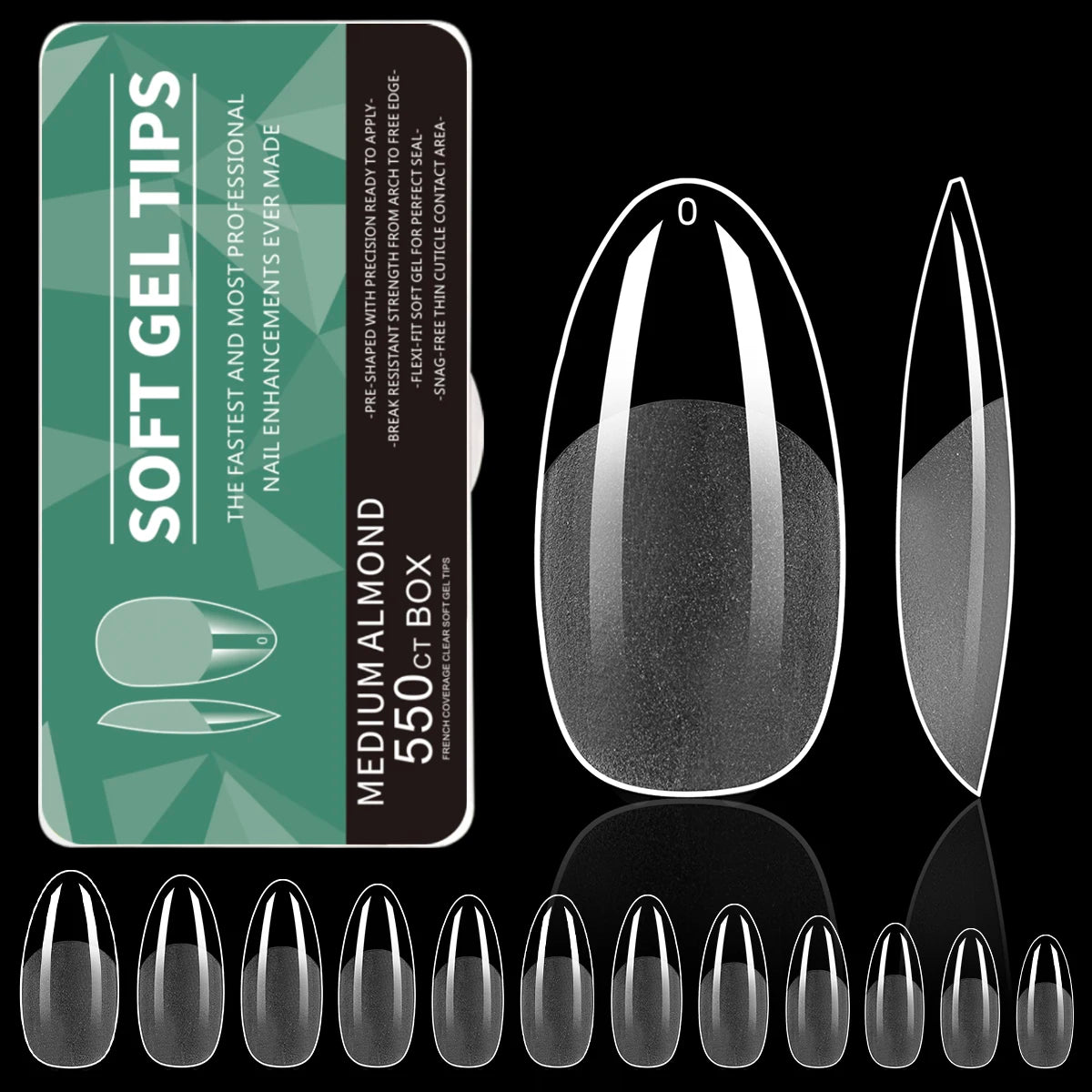 550Pcs Unhas Postiças Mulher Meninas Médio Curto Amêndoa Caixão Cobertura Completa Matte Extensão de Unhas Dicas Acrílico Meia Cobertura unhas postiças