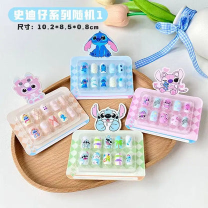 Dicas de unhas postiças infantis do Stitch da Disney, desenho animado, unhas postiças removíveis e fofas de anime para meninas, presente de Natal para crianças