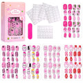 120 Unhas Postiças Infantis, Unhas de Acrílico com Desenhos Animados para Crianças, Unhas Curtas Kawaii para Meninas com Cobertura Total, Unhas Falsas com Cola de Gel#@