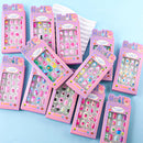 24 Pçs/caixa Unhas infantis para meninas, padrão de desenho animado, unhas postiças fofas para crianças, pontas de unhas falsas kawaii acrílicas artificiais de pressão na unha + ferramenta