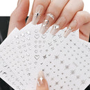 6 folhas de adesivos de unhas de metal prateado, adesivos metálicos 3D de arte de unhas de estrela, decalques autoadesivos de arte de unhas, corrente de metal, coração