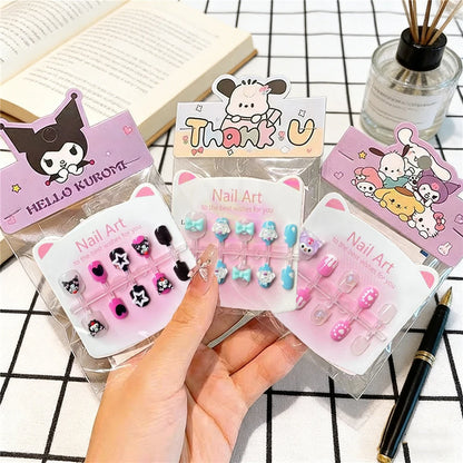Unhas Postiças Infantis Sanrio, Desenho Animado Fofo Kuromi Hello Kitty, Unhas Falsas para Bebês, Presente para Meninas, Brinquedos, Pontas de Unha para Meninas