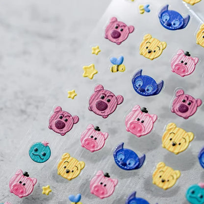adesivo de unha 5D em relevo, novo desenho animado da Disney, Ursinho Pooh, adesivo de pressão para unhas, adesivo de anime