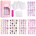 120 Unhas Postiças Infantis, Unhas de Acrílico com Desenhos Animados para Crianças, Unhas Curtas Kawaii para Meninas com Cobertura Total, Unhas Falsas com Cola de Gel#@