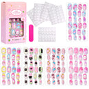 120 Unhas Postiças Infantis, Unhas de Acrílico com Desenhos Animados para Crianças, Unhas Curtas Kawaii para Meninas com Cobertura Total, Unhas Falsas com Cola de Gel