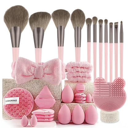 Conjunto de maquiagem de 33 peças, kit de beleza com esponjas de beleza grandes e pequenas para aplicação e remoção de maquiagem impecável, conjunto completo.