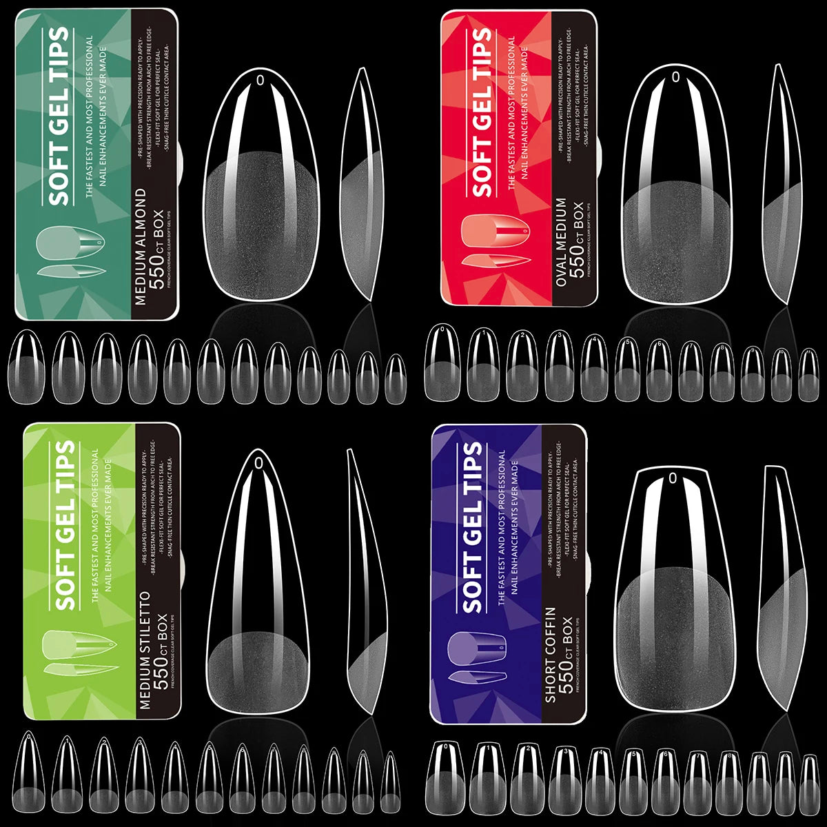 550Pcs Unhas Postiças Mulher Meninas Médio Curto Amêndoa Caixão Cobertura Completa Matte Extensão de Unhas Dicas Acrílico Meia Cobertura unhas postiças