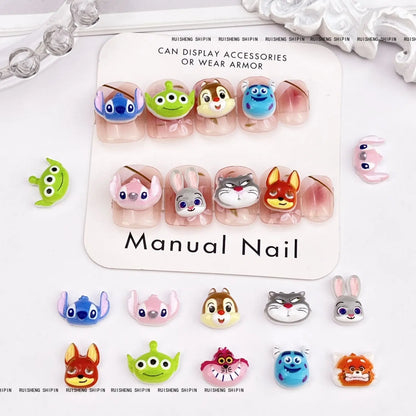 Kit com 50 Peças — Charms de Resina para Unhas Stitch, Zootopia, Sullivan, Chip & Dale | Decoração Kawaii para Manicure