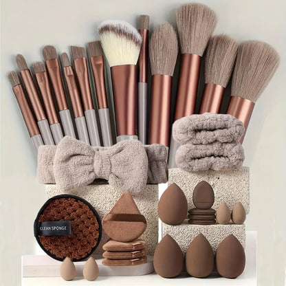 Conjunto de maquiagem de 33 peças, kit de beleza com esponjas de beleza grandes e pequenas para aplicação e remoção de maquiagem impecável, conjunto completo.