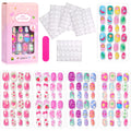 120 Unhas Postiças Infantis, Unhas de Acrílico com Desenhos Animados para Crianças, Unhas Curtas Kawaii para Meninas com Cobertura Total, Unhas Falsas com Cola de Gel#@