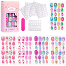 120 Unhas Postiças Infantis, Unhas de Acrílico com Desenhos Animados para Crianças, Unhas Curtas Kawaii para Meninas com Cobertura Total, Unhas Falsas com Cola de Gel