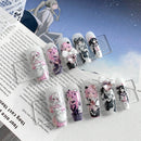 Kit com 10 Unhas Postiças Artesanais — Formato Caixão ABS | Estilo Maid Anime | Padrão Loli | Renda & Ballet