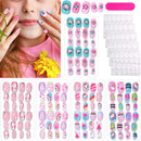 120 Unhas Postiças Infantis, Unhas de Acrílico com Desenhos Animados para Crianças, Unhas Curtas Kawaii para Meninas com Cobertura Total, Unhas Falsas com Cola de Gel