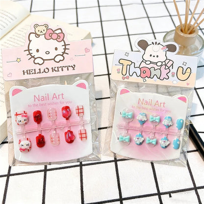 Unhas Postiças Infantis Sanrio, Desenho Animado Fofo Kuromi Hello Kitty, Unhas Falsas para Bebês, Presente para Meninas, Brinquedos, Pontas de Unha para Meninas
