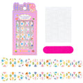 24 Pçs/caixa Unhas infantis para meninas, padrão de desenho animado, unhas postiças fofas para crianças, pontas de unhas falsas kawaii acrílicas artificiais de pressão na unha + ferramenta
