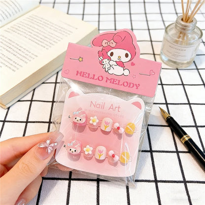 Unhas Postiças Infantis Sanrio, Desenho Animado Fofo Kuromi Hello Kitty, Unhas Falsas para Bebês, Presente para Meninas, Brinquedos, Pontas de Unha para Meninas