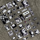 Adesivo de Unha 5D em Relevo para Halloween, Estilo Horror Japonês, Desenhos de Meninas, Aranha/Olhos, Decalques de Unhas de Personagens de Anime