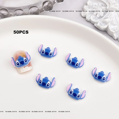 Kit com 50 Peças — Charms de Resina para Unhas Stitch, Zootopia, Sullivan, Chip & Dale | Decoração Kawaii para Manicure