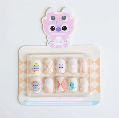 Dicas de unhas postiças infantis do Stitch da Disney, desenho animado, unhas postiças removíveis e fofas de anime para meninas, presente de Natal para crianças