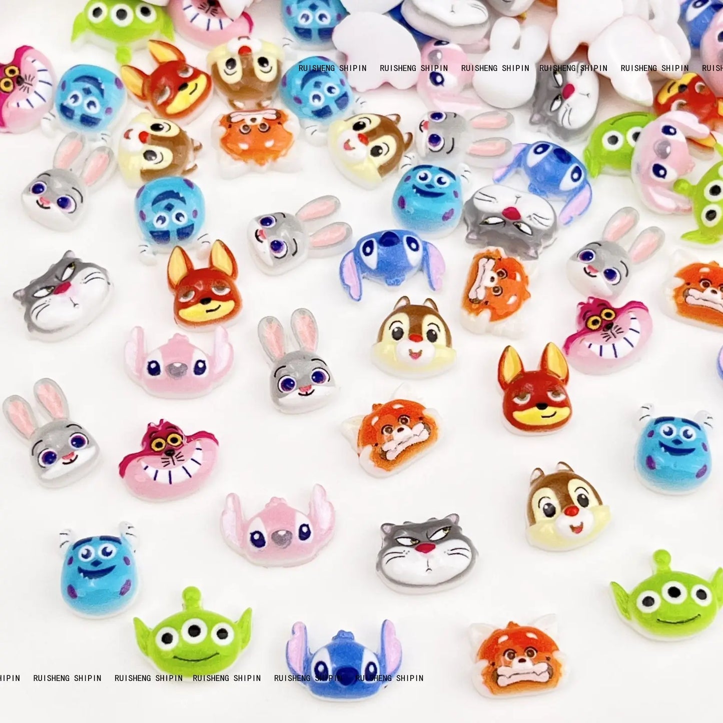 Kit com 50 Peças — Charms de Resina para Unhas Stitch, Zootopia, Sullivan, Chip & Dale | Decoração Kawaii para Manicure