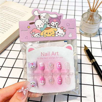 Unhas Postiças Infantis Sanrio, Desenho Animado Fofo Kuromi Hello Kitty, Unhas Falsas para Bebês, Presente para Meninas, Brinquedos, Pontas de Unha para Meninas