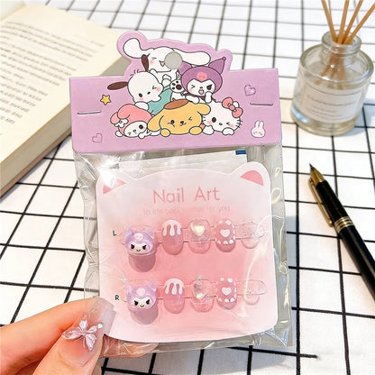 Unhas Postiças Infantis Sanrio, Desenho Animado Fofo Kuromi Hello Kitty, Unhas Falsas para Bebês, Presente para Meninas, Brinquedos, Pontas de Unha para Meninas