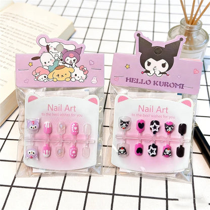 Unhas Postiças Infantis Sanrio, Desenho Animado Fofo Kuromi Hello Kitty, Unhas Falsas para Bebês, Presente para Meninas, Brinquedos, Pontas de Unha para Meninas