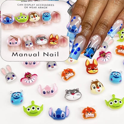 Kit com 50 Peças — Charms de Resina para Unhas Stitch, Zootopia, Sullivan, Chip & Dale | Decoração Kawaii para Manicure