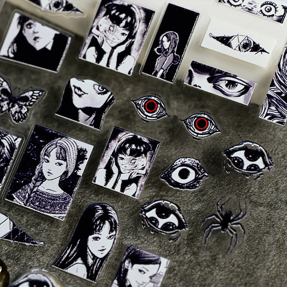 Adesivo de Unha 5D em Relevo para Halloween, Estilo Horror Japonês, Desenhos de Meninas, Aranha/Olhos, Decalques de Unhas de Personagens de Anime
