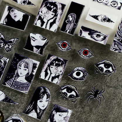 Adesivo de Unha 5D em Relevo para Halloween, Estilo Horror Japonês, Desenhos de Meninas, Aranha/Olhos, Decalques de Unhas de Personagens de Anime