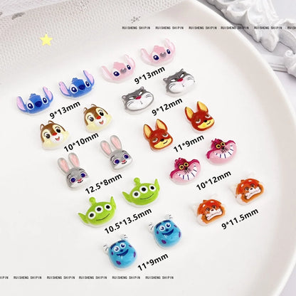 Kit com 50 Peças — Charms de Resina para Unhas Stitch, Zootopia, Sullivan, Chip & Dale | Decoração Kawaii para Manicure