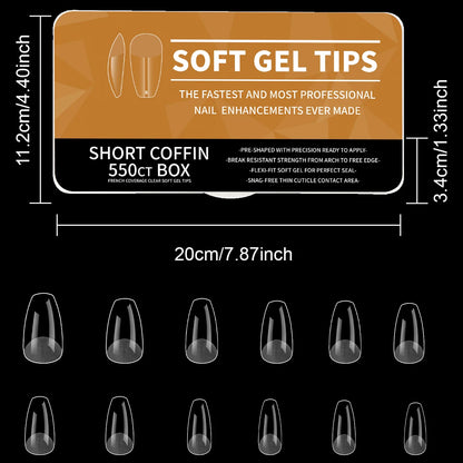 550Pcs Unhas Postiças Mulher Meninas Médio Curto Amêndoa Caixão Cobertura Completa Matte Extensão de Unhas Dicas Acrílico Meia Cobertura unhas postiças