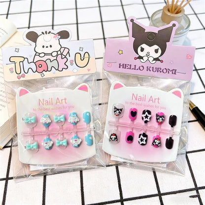 Unhas Postiças Infantis Sanrio, Desenho Animado Fofo Kuromi Hello Kitty, Unhas Falsas para Bebês, Presente para Meninas, Brinquedos, Pontas de Unha para Meninas