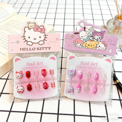 Unhas Postiças Infantis Sanrio, Desenho Animado Fofo Kuromi Hello Kitty, Unhas Falsas para Bebês, Presente para Meninas, Brinquedos, Pontas de Unha para Meninas