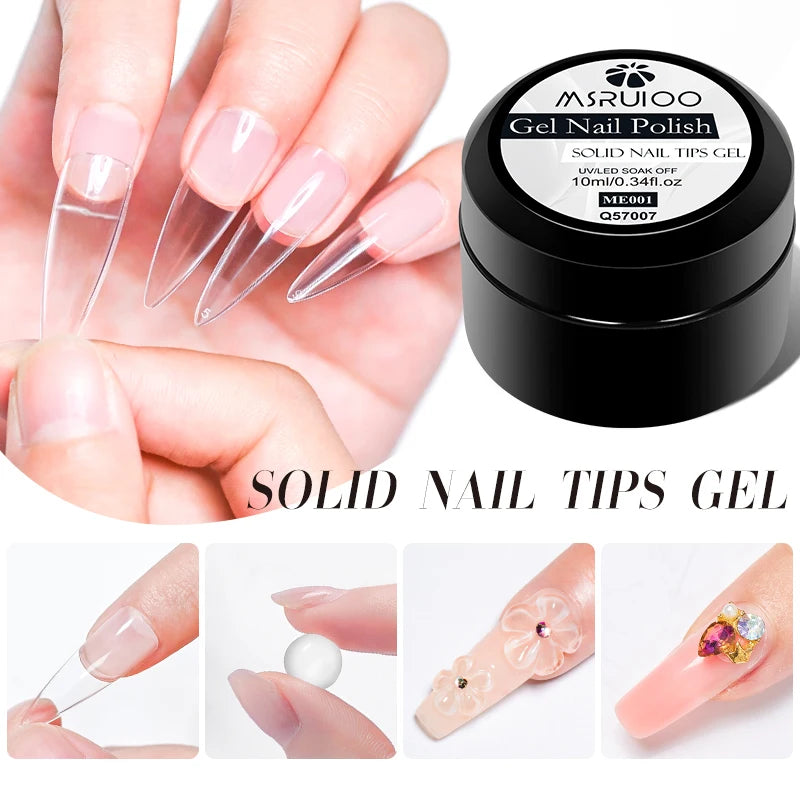 MSRUIOO 10ml Gel Sólido Transparente para Tips de Unhas de Longa Duração Sem Bolhas Gel de Construção UV/LED para Unhas Manicure de Salão Doméstico Design DIY