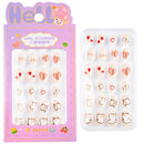 24 Pçs/caixa Unhas infantis para meninas, padrão de desenho animado, unhas postiças fofas para crianças, pontas de unhas falsas kawaii acrílicas artificiais de pressão na unha + ferramenta