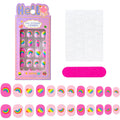 24 Pçs/caixa Unhas infantis para meninas, padrão de desenho animado, unhas postiças fofas para crianças, pontas de unhas falsas kawaii acrílicas artificiais de pressão na unha + ferramenta