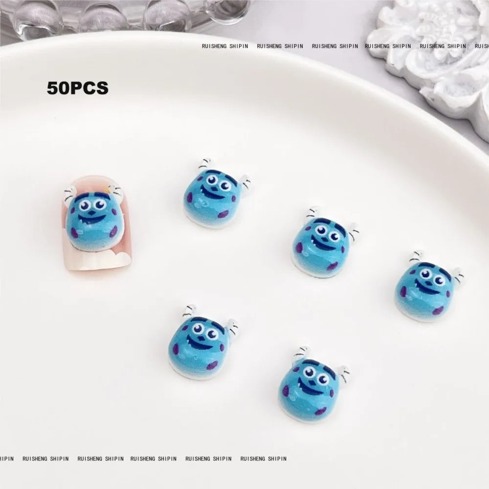 Kit com 50 Peças — Charms de Resina para Unhas Stitch, Zootopia, Sullivan, Chip & Dale | Decoração Kawaii para Manicure