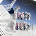 Kit com 10 Unhas Postiças Artesanais — Formato Caixão ABS | Estilo Maid Anime | Padrão Loli | Renda & Ballet