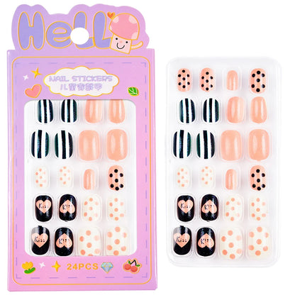 24 Pçs/caixa Unhas infantis para meninas, padrão de desenho animado, unhas postiças fofas para crianças, pontas de unhas falsas kawaii acrílicas artificiais de pressão na unha + ferramenta